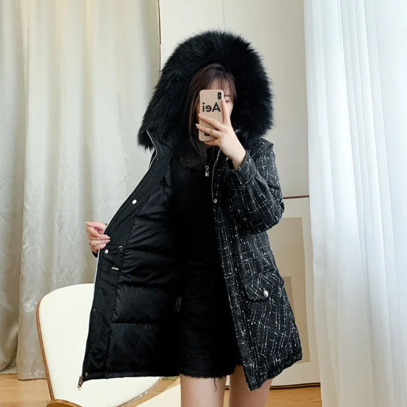 Hooded Big Fur Collar Korean Version of The Trendy Winter Coat for Male Students Loose and Versatile Mid-length Padded Jacket Thick Coat