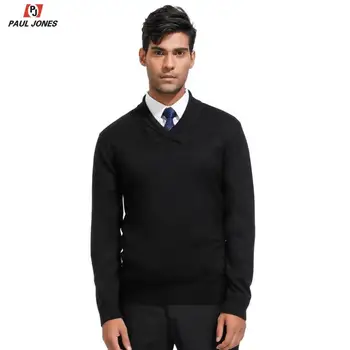 

PAUL JONES Men's Shawl Lapel V-Neck Knitted Pullover Sweater Stylish Spring Winter Knitwear Long Sleeve Knit Sweater Tops PJ0226