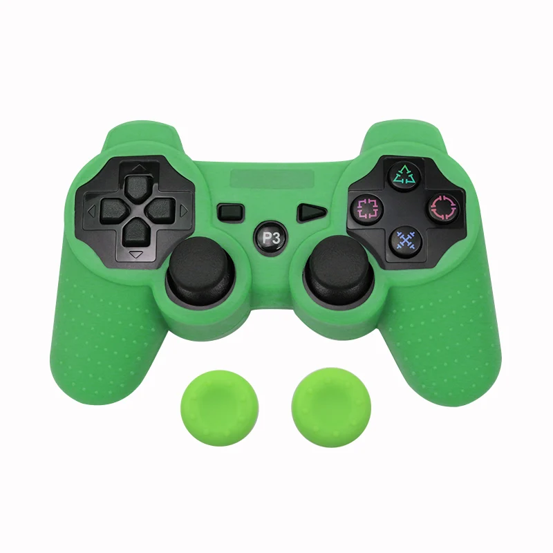 Green Силиконовый защитный чехол для PS3 контроллер для playstation 3 гелевый резиновый чехол с 2 силиконовыми колпачками - Цвет: Green