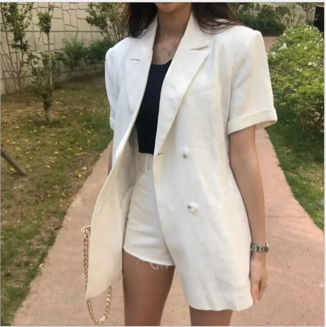 New 2020 Summer Women's Blazers Casual Double Breasted Jackets Notched Lace Up High Waist Pockets Short Tops suit jacket CL387