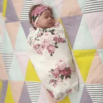 

Floral Swaddle Set Baby Blankets Newborn Floral Print Muslin Swaddle and Headband 2 Pcs Soft Baby Bedding