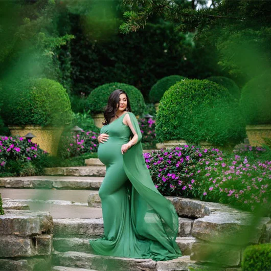 Green Новое шифоновое платье для беременных, реквизит для фотосессии, сексуальное платье макси для беременных, длинные платья для беременных, фотосессия для женщин - Цвет: Green