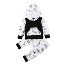 Одежда с динозаврами для маленьких мальчиков и девочек, комплекты с длинными рукавами с капюшоном+ длинные штаны, комплект одежды