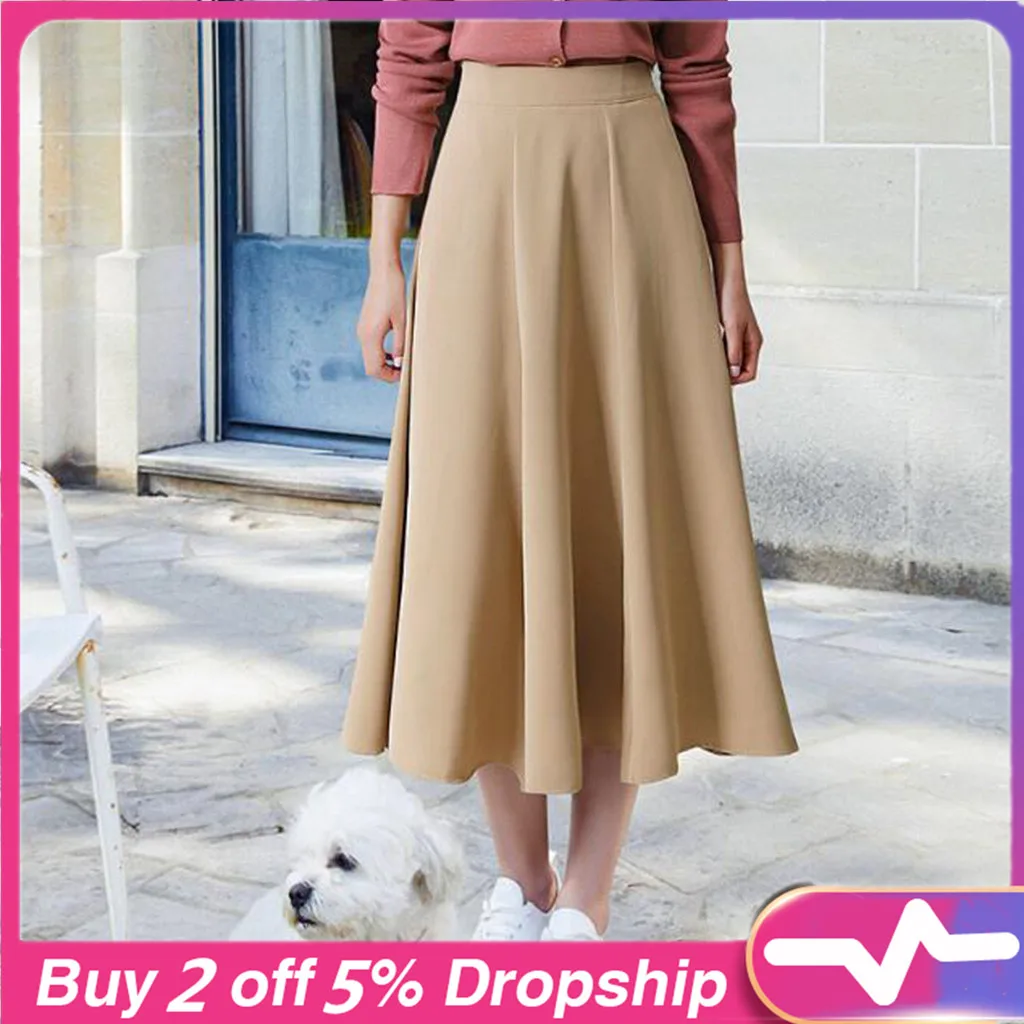 Повседневные женские эластичные однотонные длинные юбки для дам с высокой талией, Юбка для пляжа, Юбка Женская, Юбка в готическом стиле, Faldas Mujer Moda 30
