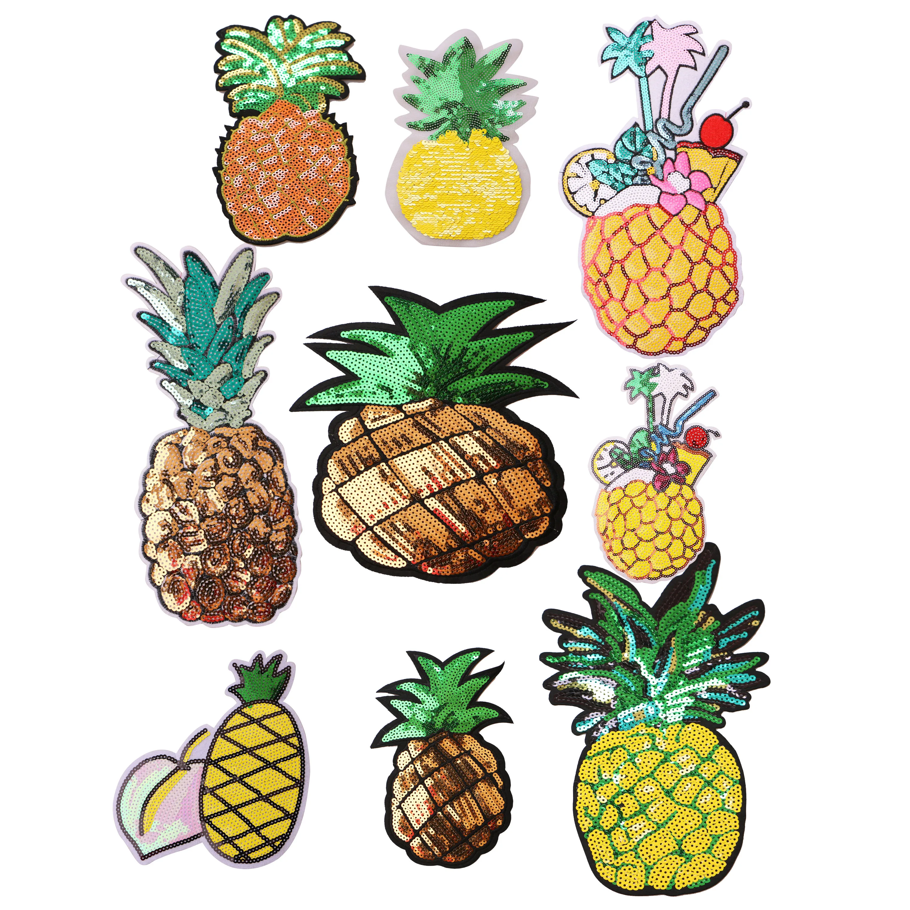 

1Pcs Pneapple Sequin icon Embroidered Iron on Patches for Clothing DIY Stripes Clothes Patchwork Stickers Custom Badges