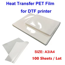 100 sheets  A3 A4 size DTF printing inkjet heat transfer PET film sheets for T shirt clothing transfer A3 A4 PET Matte