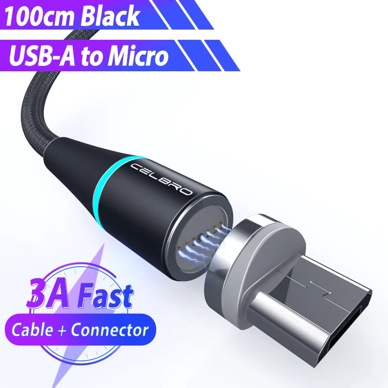 Магнитный кабель Micro usb type C Tipoc Led 5A Supercharge для huawei P30 P20 P10 mate 30 20 Pro Lite Cabo Usb Magnetico 1 м 3.3ft - Цвет: black for mirco
