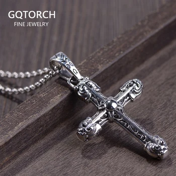 

Genuine Sterling Silver 925 Cross Pendant For Men And Women Antique Flower Engraved Retro Punk Holy Christian Jewelry