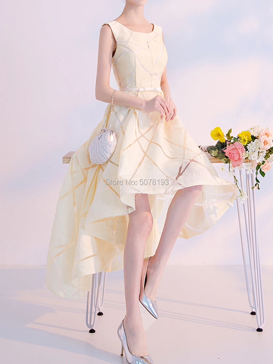 8131 Sex Scoop-neck sleeveless natural high/low above-knee lace homecoming dresses/Party gowns new in belt&bow free shipping