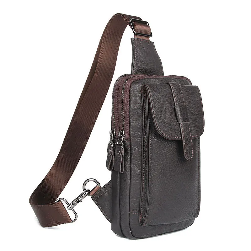 

Genuine Leather Chest Bag for Men Crossbody Bags with Headphone Hole High Quality Travel Organizer Male Shoulder Bags