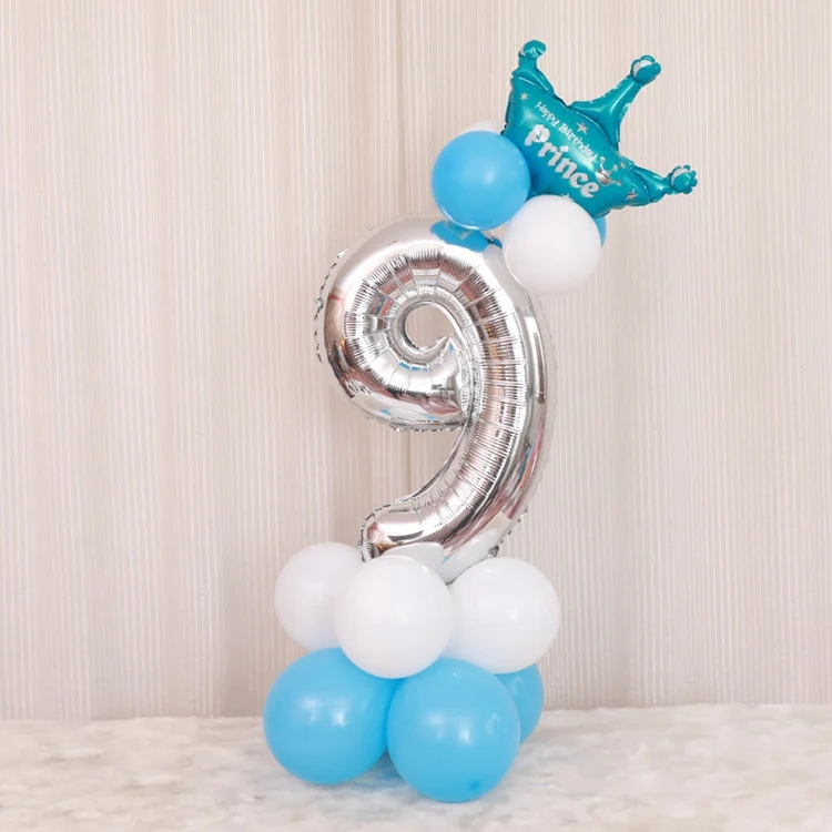 Silver Blue 9 Йориу 1, 2, 3, 4, 5, 6, 7, 8, 9 фольгированные шары-цифры с днем рождения воздушный шар на 1 день рождения украшения для детской вечеринки - Цвет: Silver Blue 9