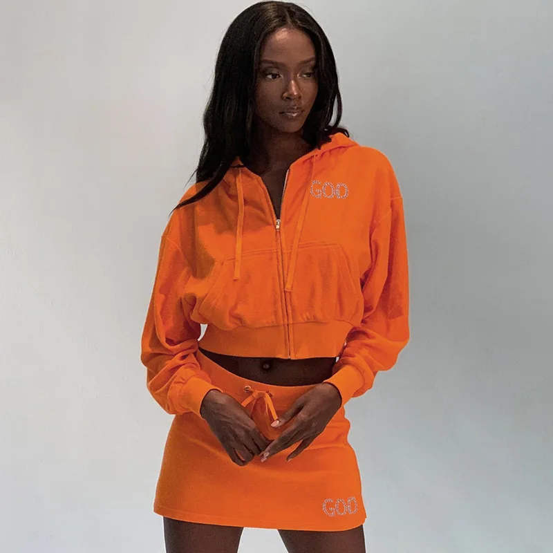 Fashion Bright Orange Two Pieces Skirt 