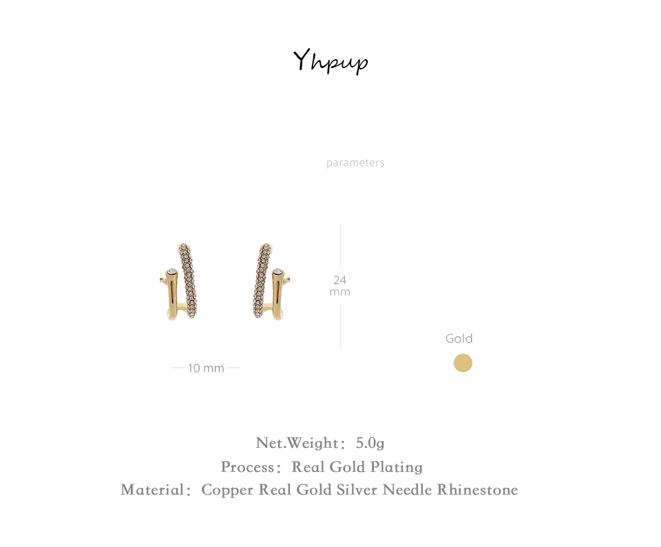Yhpup индивидуальные серьги-клипсы Стразы медь высокое качество Серьги Геометрические массивные Роскошные ювелирные изделия для женщин вечерние S925
