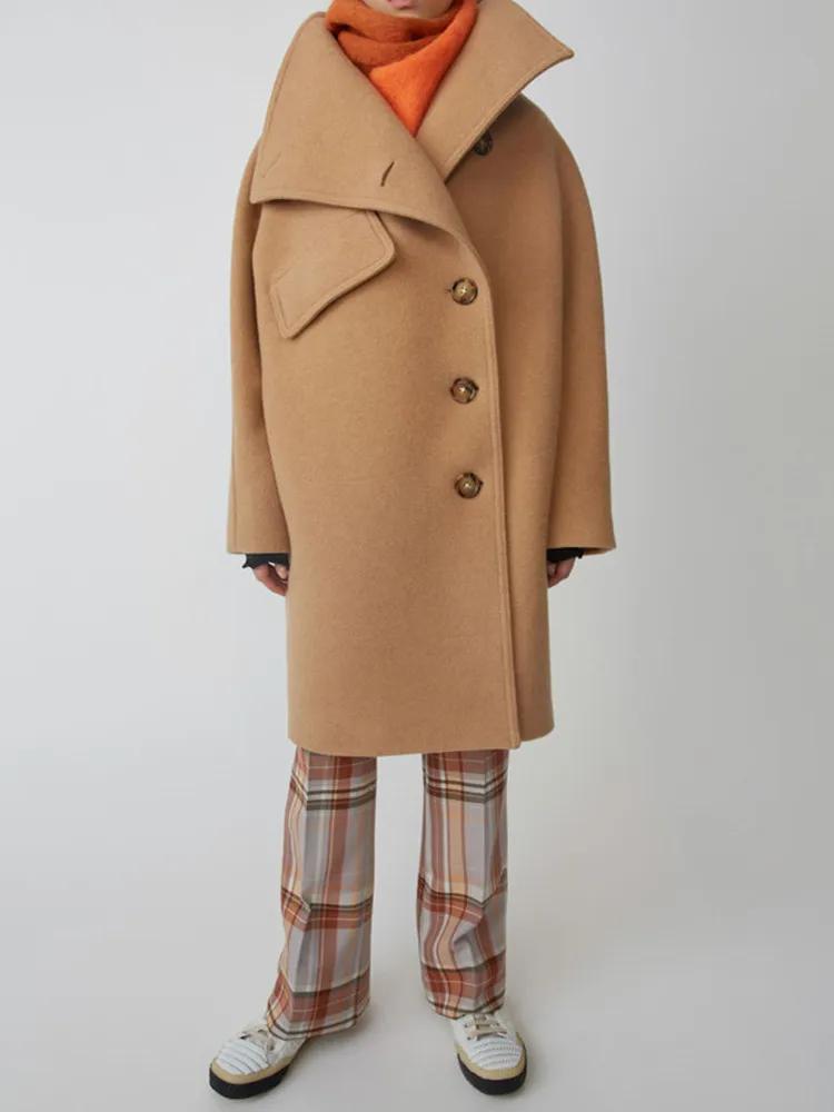 

Women Woolen Jacket Solid Color Pocket Long Coat Autumn Winter Warm Outwear