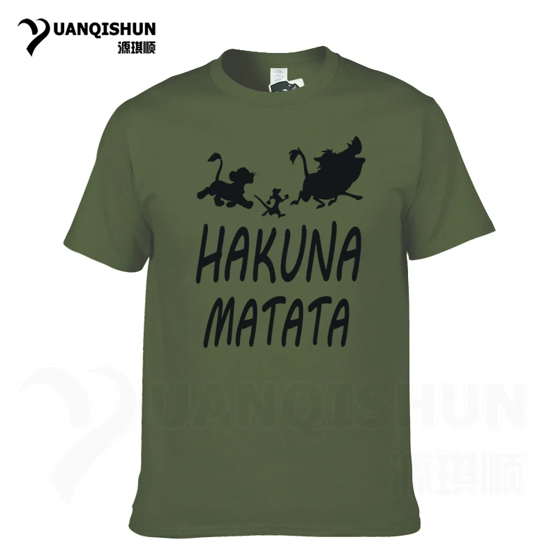 Army Green YUANQISHUN Лев футболка King Акуна Матата с принтом короткий рукав Для мужчин футболка Повседневное забавные аниме Симба Пумба Тимон футболка - Цвет: Army Green