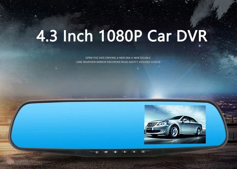 4,3 дюймов зеркало заднего вида автомобиля Dvr камера Full HD 1080P Авто двойной объектив ночного видения видеорегистратор авто Зеркало рекордер g-сенсор