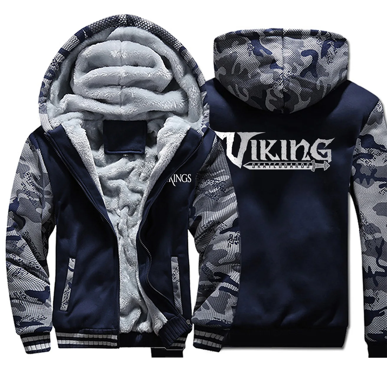 Best Creative Novelty Letter Vikings Printing Mens Hoodie 2019 Winter Camouflage Thick Coat Casual Hip Hop Brand Sportswear Male Tops