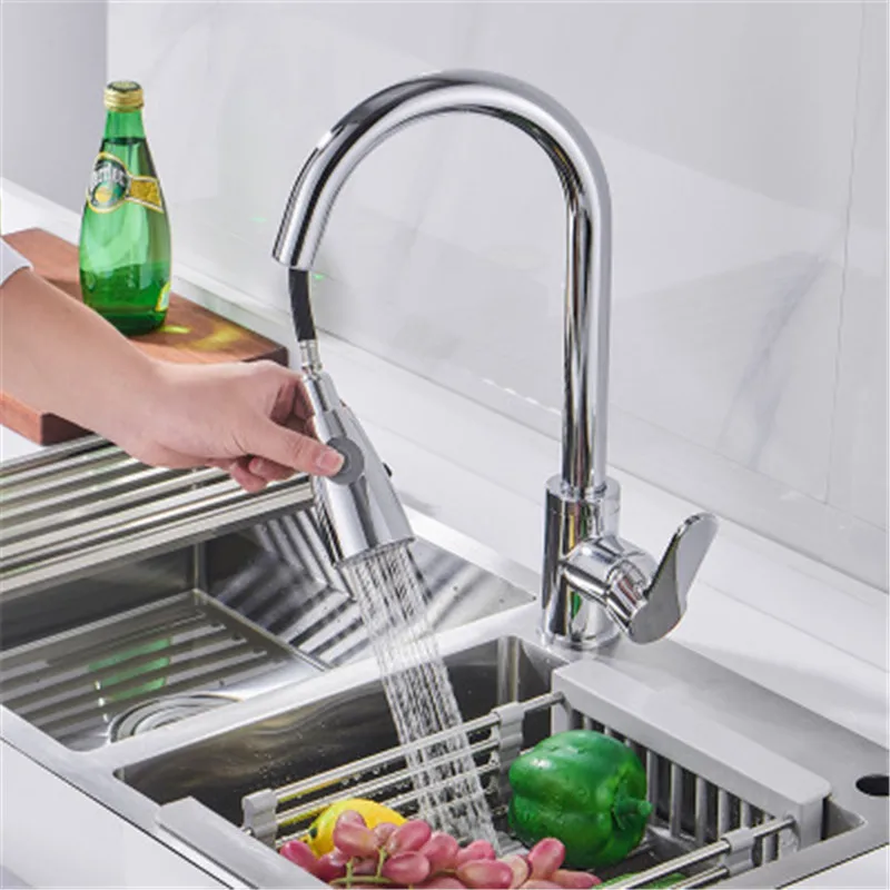 

Silver Kitchen Faucets Single Handle Pull Out Kitchen Water Tap Single Hole Handle Swivel 360 Degree Water Mixer Tap CF032