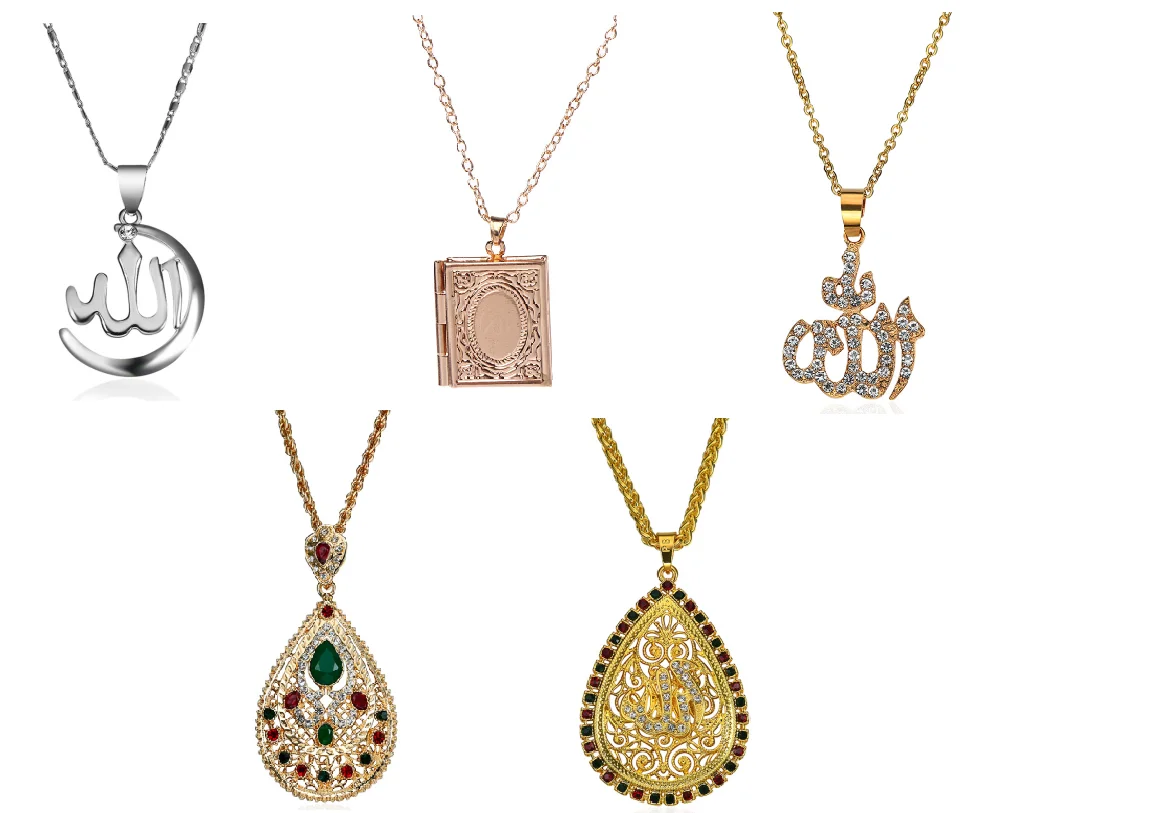 

Arabic Muslim Womens Gold Rhinestone Islamic God Allah Pendant Necklace Jewelry