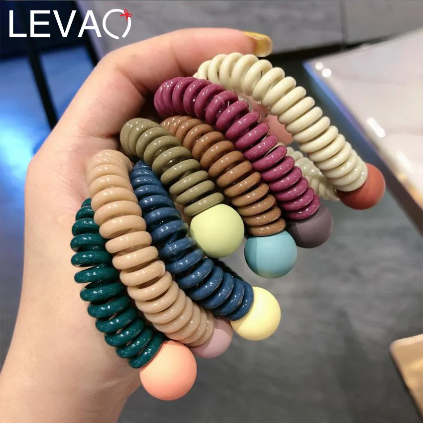 

Levao Candy Color Elastic Hair Band Telephone Line Scrunchies Ponytail Circle Scrub Ball Hair Rope Gum Womens Hair Accessories