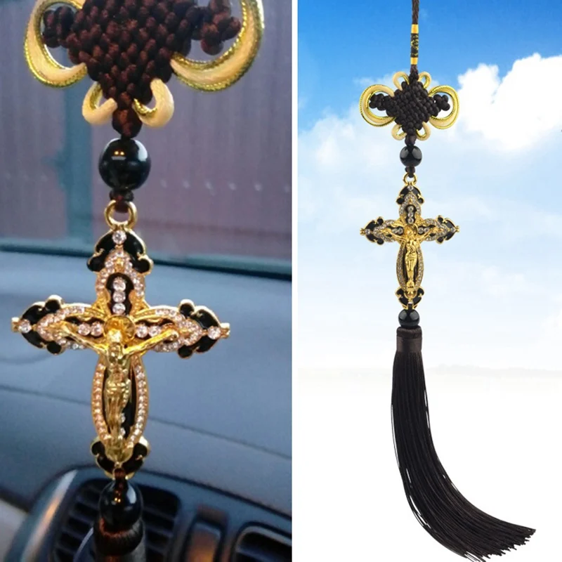 Автомобильный кулон, металлический Алмазный крест, Автомобильное Зеркало с украшениями заднего вида, Висячие автомобильные аксессуары для укладки