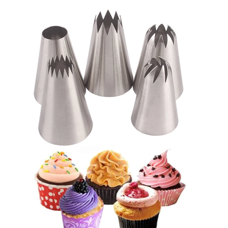 

5pcs/set Pastry Baking Flowers Icing Piping Tips Nozzle Stainless Steel Pastry Nozzle Cake Decorating