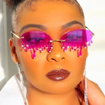 

QPeClou 2020 New Luxury Funny Diamond Sunglasses Women Fashion Unique Crying Sun Glasses Female Tears Party Shades Oculos De Sol