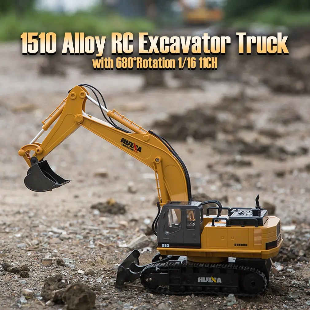 HUINA TOYS 1510 2,4G 1/16 11CH Сплав RC экскаватор грузовик инженерный строительный автомобиль с поворотом звуковой светильник