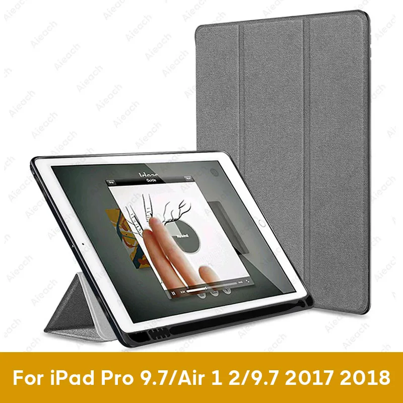 For iPad 9.7 Gray Чехол для iPad 9,7 10,2 чехол с держателем карандаша умный кожаный тканевый силиконовый чехол для iPad Pro 9,7 Air 1 2 - Цвет: For iPad 9.7 Gray