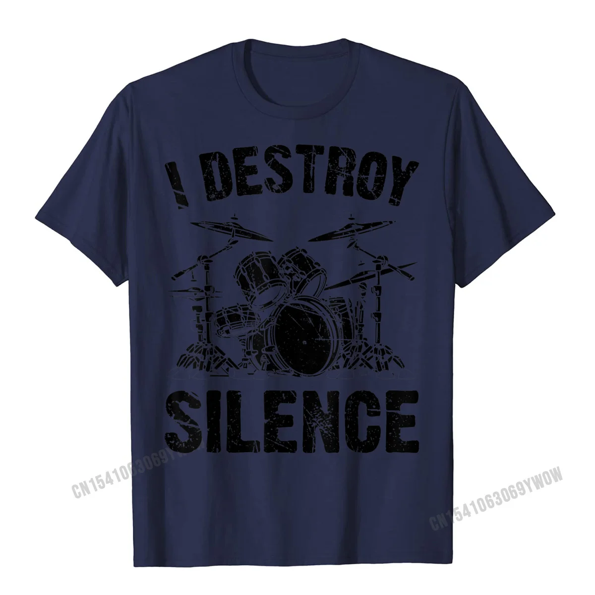 Tops T Shirt Simple Style Tops Shirt Summer Autumn Cheap Funny Short Sleeve Pure Cotton Round Collar Young T Shirt Funny I Destroy Silence Drumming Vintage Drummer Drumset Drum Set T-Shirt__95 navy