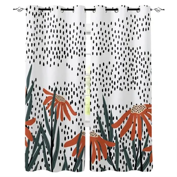 

Multi-size Flower Hand Drawn Lines Simple Illustration Window Curtains Polyester Fabric Living Room Curtain Home Decor
