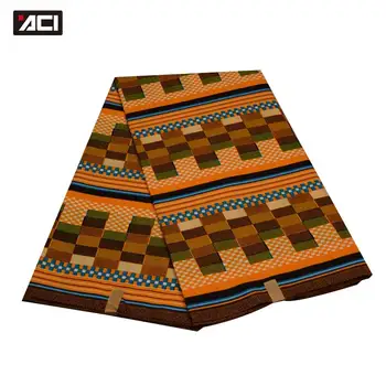 

ACI Hot Sale Ghana Kente Fabric Ankara Print African Real Wax Tissu Africain Polyester Sewing 6 Yards/Piece African Wax Fabric