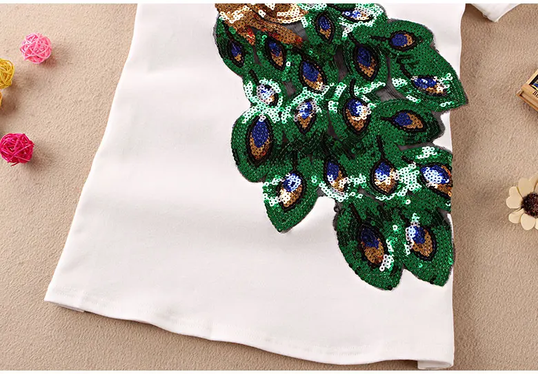 Новая модная женская элегантная футболка с круглым вырезом и вышивкой в виде павлина женская футболка с пайетками Повседневный Топ тройник размера плюс S-4XL