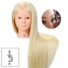 24 Inch 50% Real Human Hair Mannequin Head for Makeup Hairstyles Professional Practice Dummy Doll Heads with White Blonde Hair