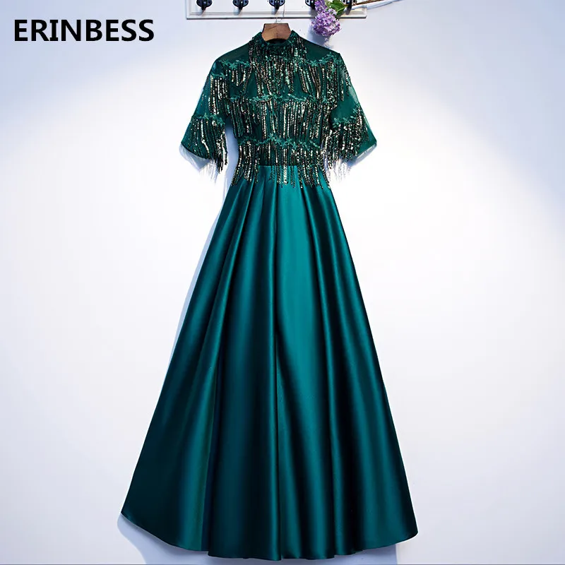 Вечерние платья длинное платье vestido de festa зеленое атласное А-силуэта 2020 вечернее с