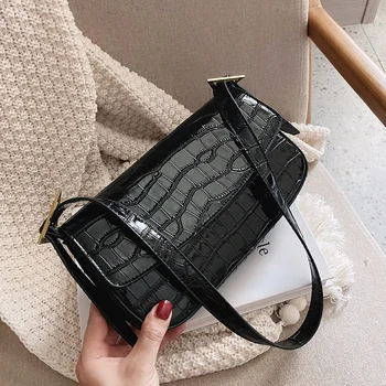 

Patent Leather Stone Pattern Shoulder Bags for Women 2021 Winter Trend Hand Bag Women's Branded Trending Luxury Handbags
