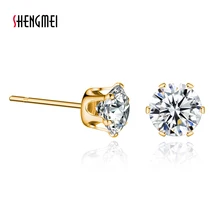 Shengmei женское кольцо блестящее CZ женские серьги из циркония красивые женские ювелирные изделия Корона серьги-гвоздики в рождественской тематике вечерние подарки