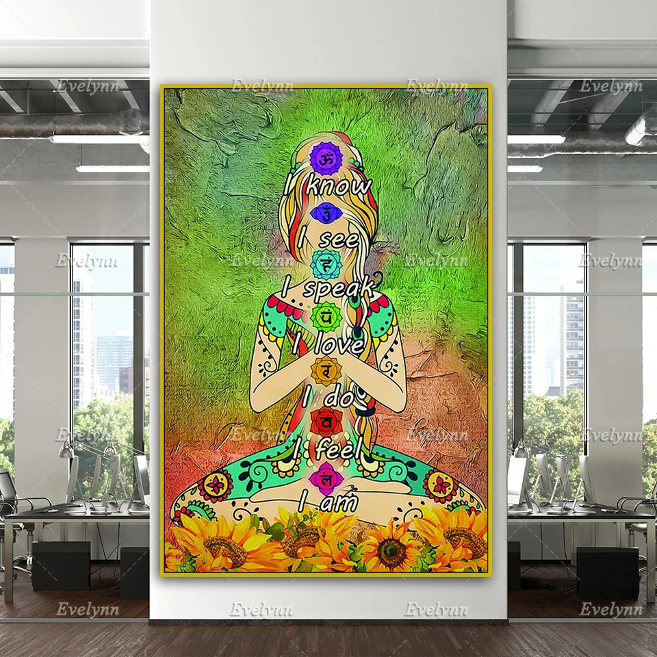 Yoga Sunflower Poster Know I See Speak Love Do Feel Am Home Decor Canvas Wall Art Prints Living Room Decoration | Дом и сад
