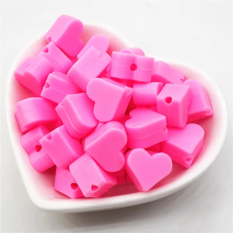 Pink Chenkai, 50 шт., 15 мм, не содержит бисфенол BPA, силиконовые бусины для зубов в форме сердца, сделай сам, для детского душа, пустышка, ожерелье, ювелирная игрушка, аксессуары - Цвет: Pink