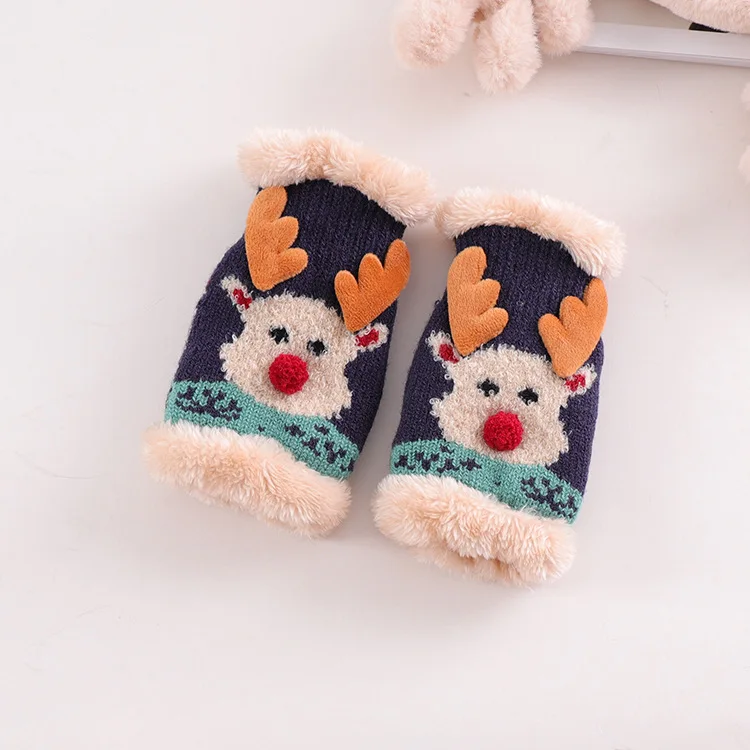 Зимние перчатки, детские варежки, бархатные зимние теплые милые перчатки для сноубординга, детские милые маленькие рукавицы с оленями, зимние теплые рождественские перчатки - Color: Peacock Blue
