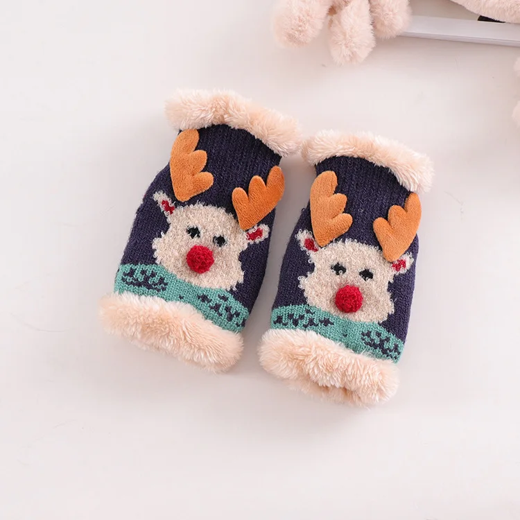 Peacock Blue Зимние перчатки, детские варежки, бархатные зимние теплые милые перчатки для сноубординга, детские милые маленькие рукавицы с оленями, зимние теплые рождественские перчатки - Color: Peacock Blue