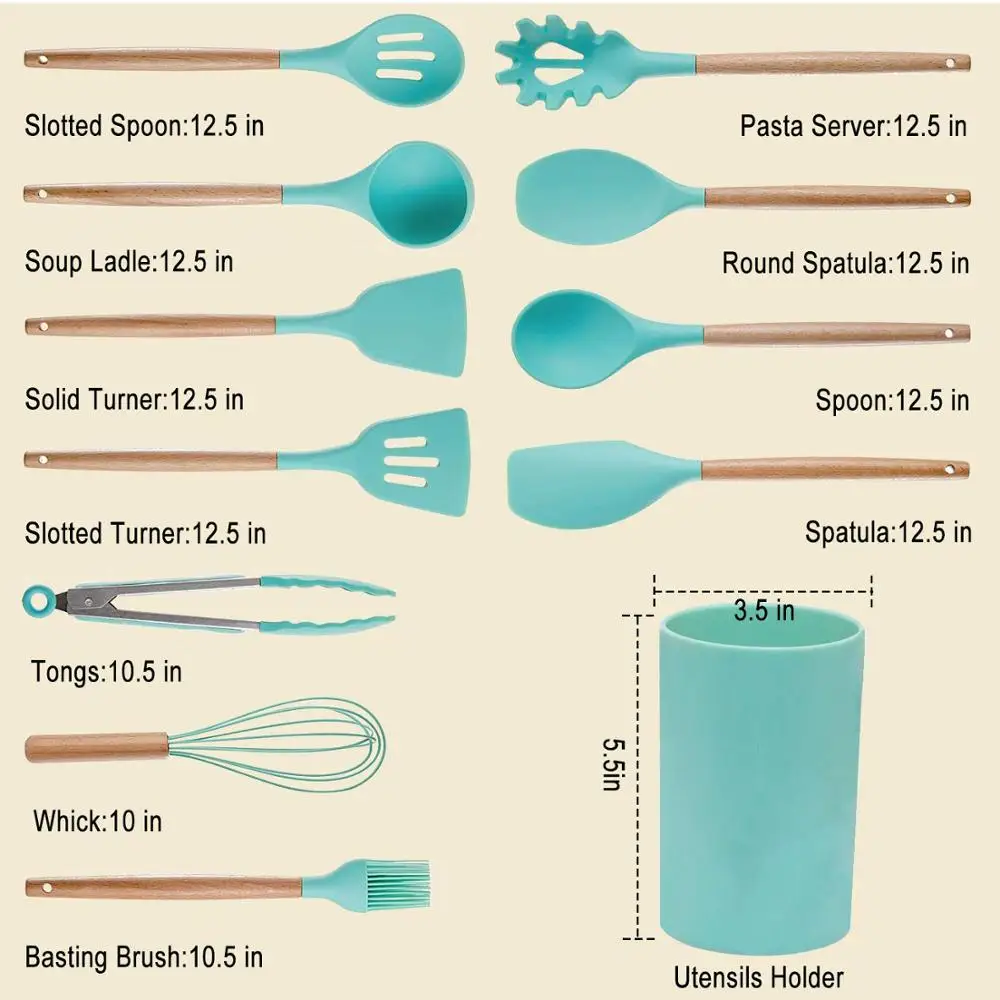 11 шт. деревянная ручка, силикон набор кухонных принадлежностей антипригарная кухонная утварь силиконовая кулинарная ложка набор с лопаткой