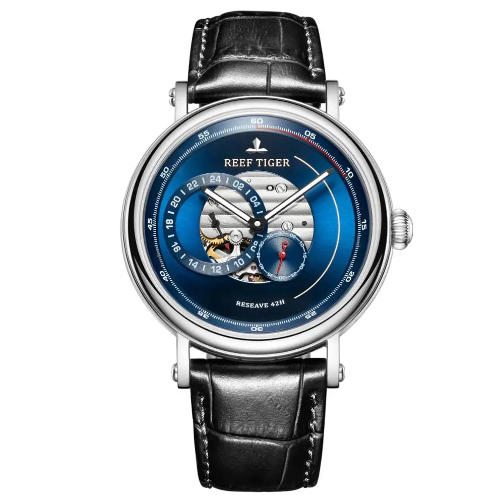 automatic watch p9 Мужские часы, мужские автоматические часы Reef Tiger, Роскошные водонепроницаемые механические наручные часы с кожаным ремешком RGA1617 - Цвет: automatic watch p9