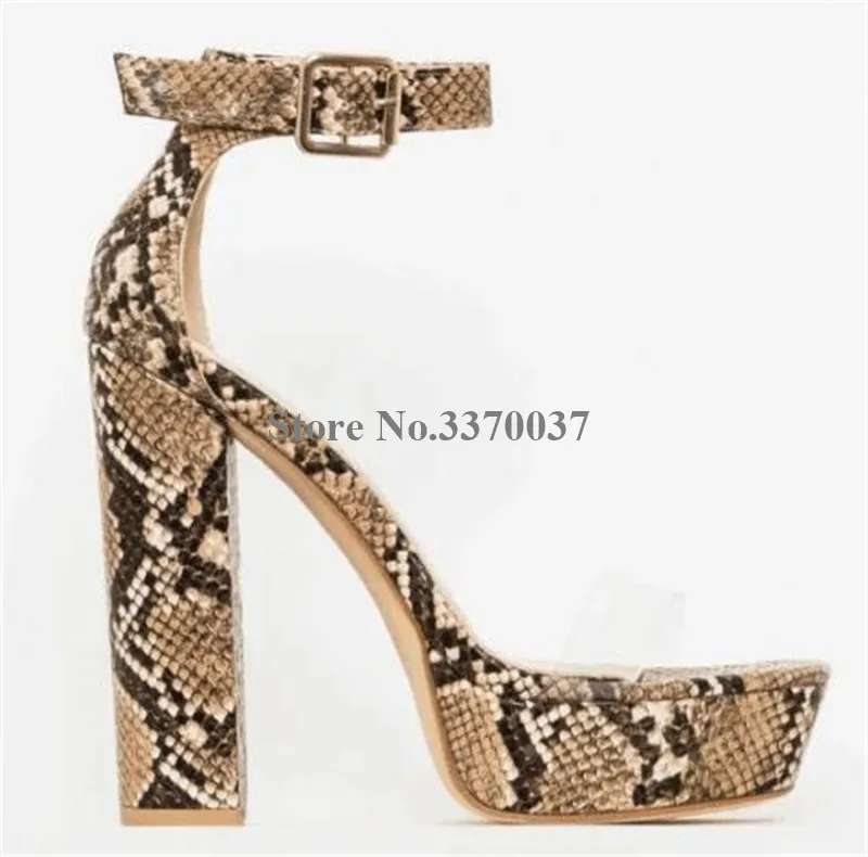 Новейшая модель; пикантные женские разноцветные босоножки на высокой платформе с открытым носком и массивным каблуком из змеиной кожи; босоножки на высоком каблуке с ремешком из пвх; модельные туфли на каблуке - Цвет: as picture