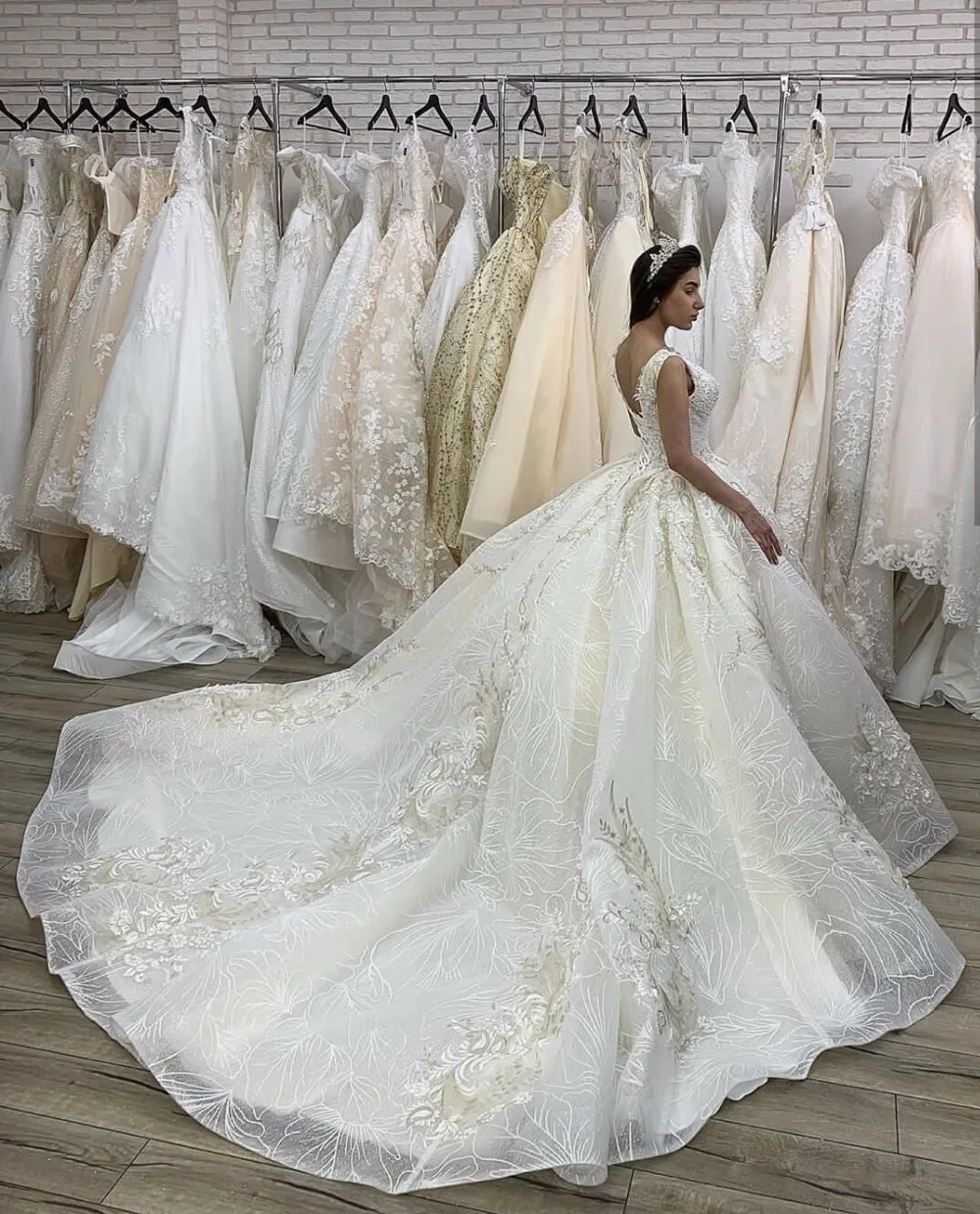 Vestido De Novia романтическое бальное платье с цветами, свадебное платье, сексуальные свадебные платья без спинки с v-образным вырезом, роскошное кружевное подвенечное платье