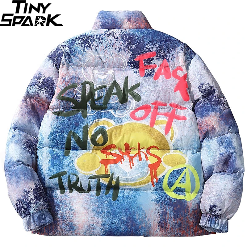 

2019 Hip Hop Jacket Parka Colorful Graffiti Streetwear Men Windbreaker Harajuku Winter Padded Jacket Coat Puffer Warm Outwear