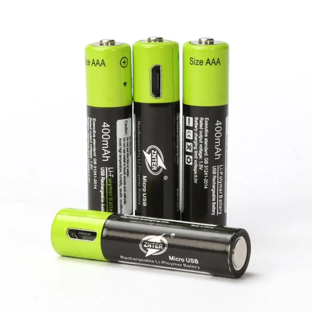 ZNTER 4 шт AAA 1,5 V 400mAh USB перезаряжаемый литий-полимерный аккумулятор Универсальный ультра-эффективный для радиоуправляемого дрона камеры - Цвет: Only 4 pcs battery