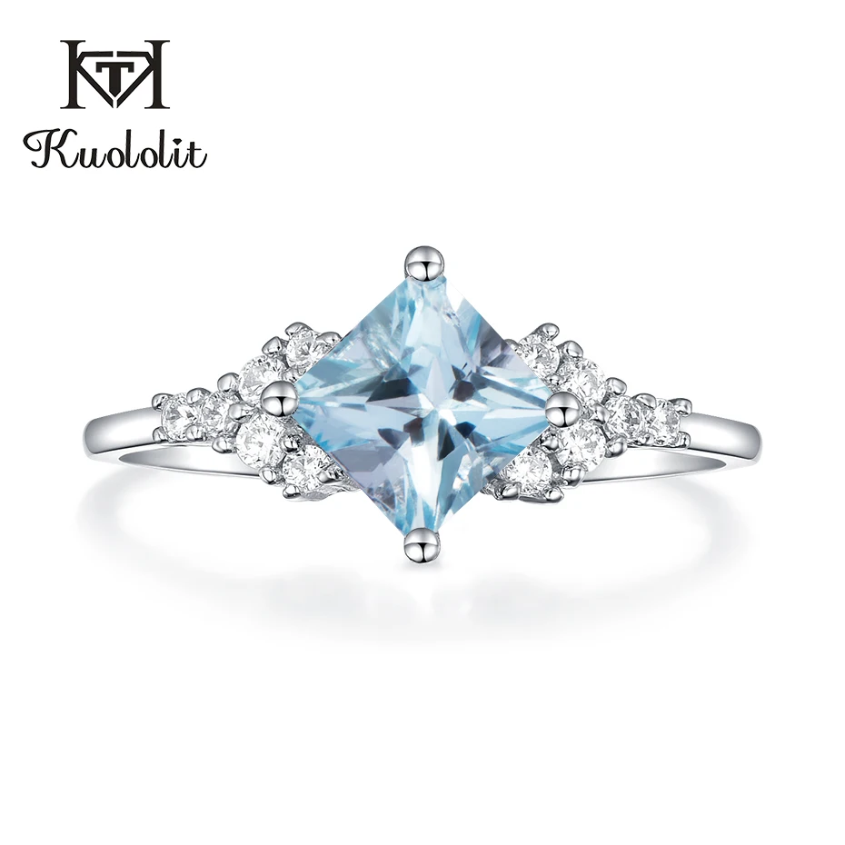 Kuolit, небесно-голубой топаз, кольца с драгоценными камнями для женщин, 925 пробы, серебро, квадратная огранка, камень, для свадьбы, помолвки, рождественский подарок, ювелирные изделия - Цвет камня: Blue topaz