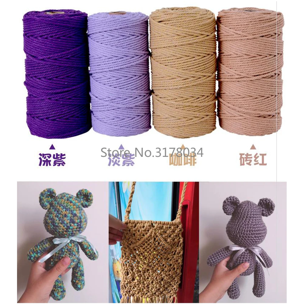 3mm 100% Cotton Cords Colorful Cord Beige Twisted Macrame String DIY Home Textile Wedding Decorative Tapestry Art 110yards