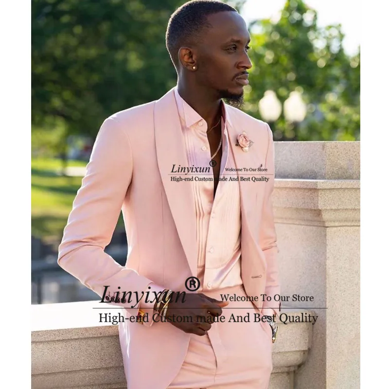 Pink Shawl Lapel Wedding Tuxedo Slim 